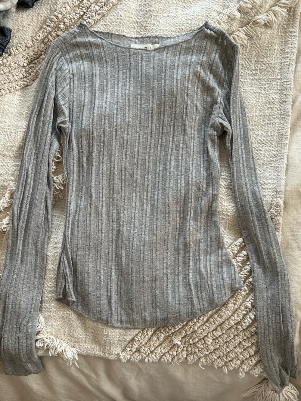 NATURAL LIFE Ribbed Crew Neck Top - Light Gray